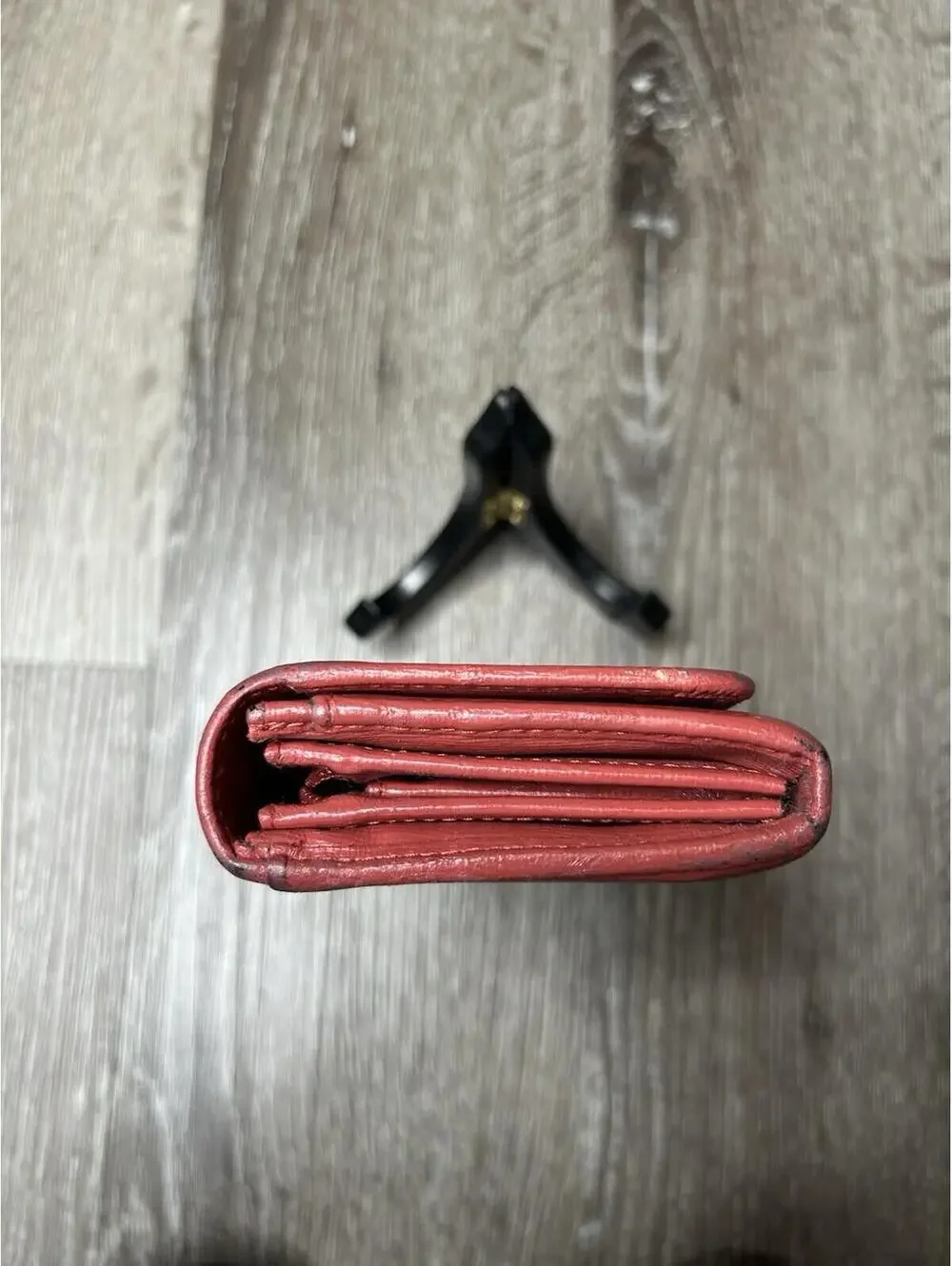 FURLA Leather Long Wallet Red/Coral Large Capacity Authentic